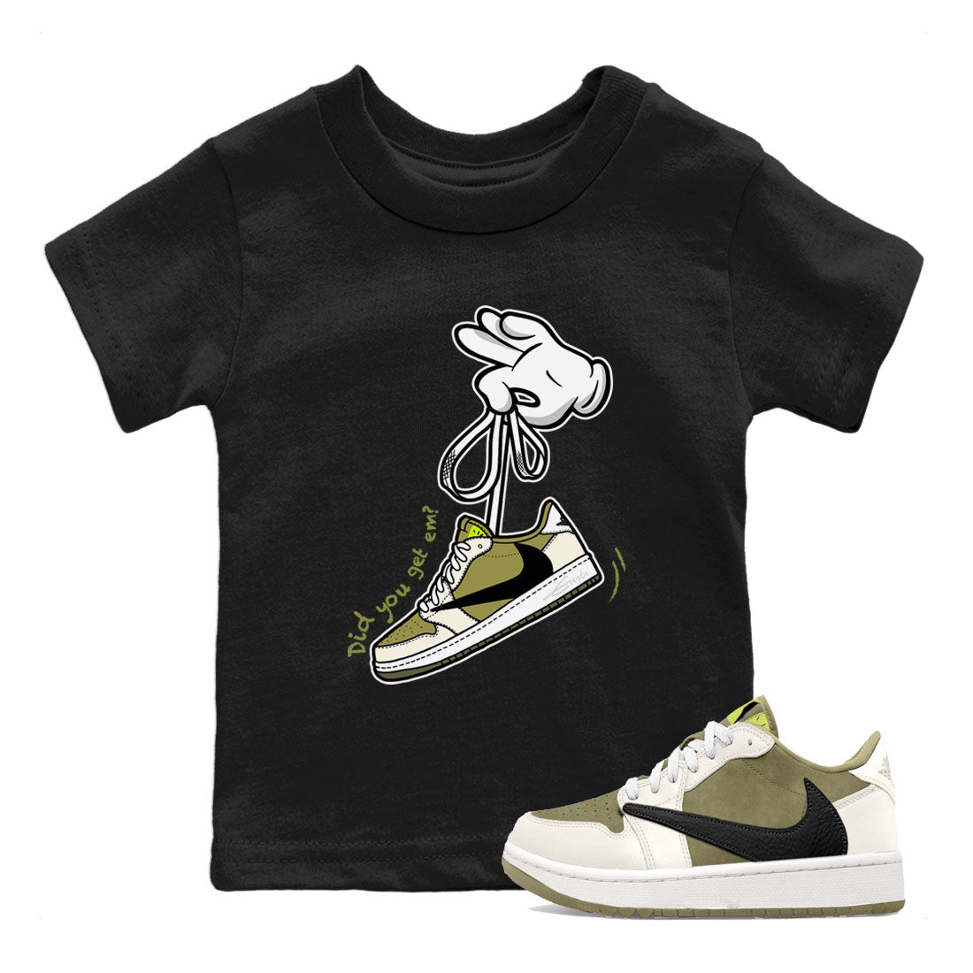 Air Jordan 1 X Travis Scott Golf Olive shirt to match jordans Cartoon Hands sneaker tees Air Jordan 1 Travis Scott Golf SNRT Sneaker Release Tees Baby Toddler Black 1 T-Shirt