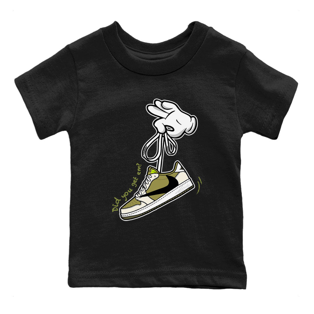 Air Jordan 1 X Travis Scott Golf Olive shirt to match jordans Cartoon Hands sneaker tees Air Jordan 1 Travis Scott Golf SNRT Sneaker Release Tees Baby Toddler Black 2 T-Shirt