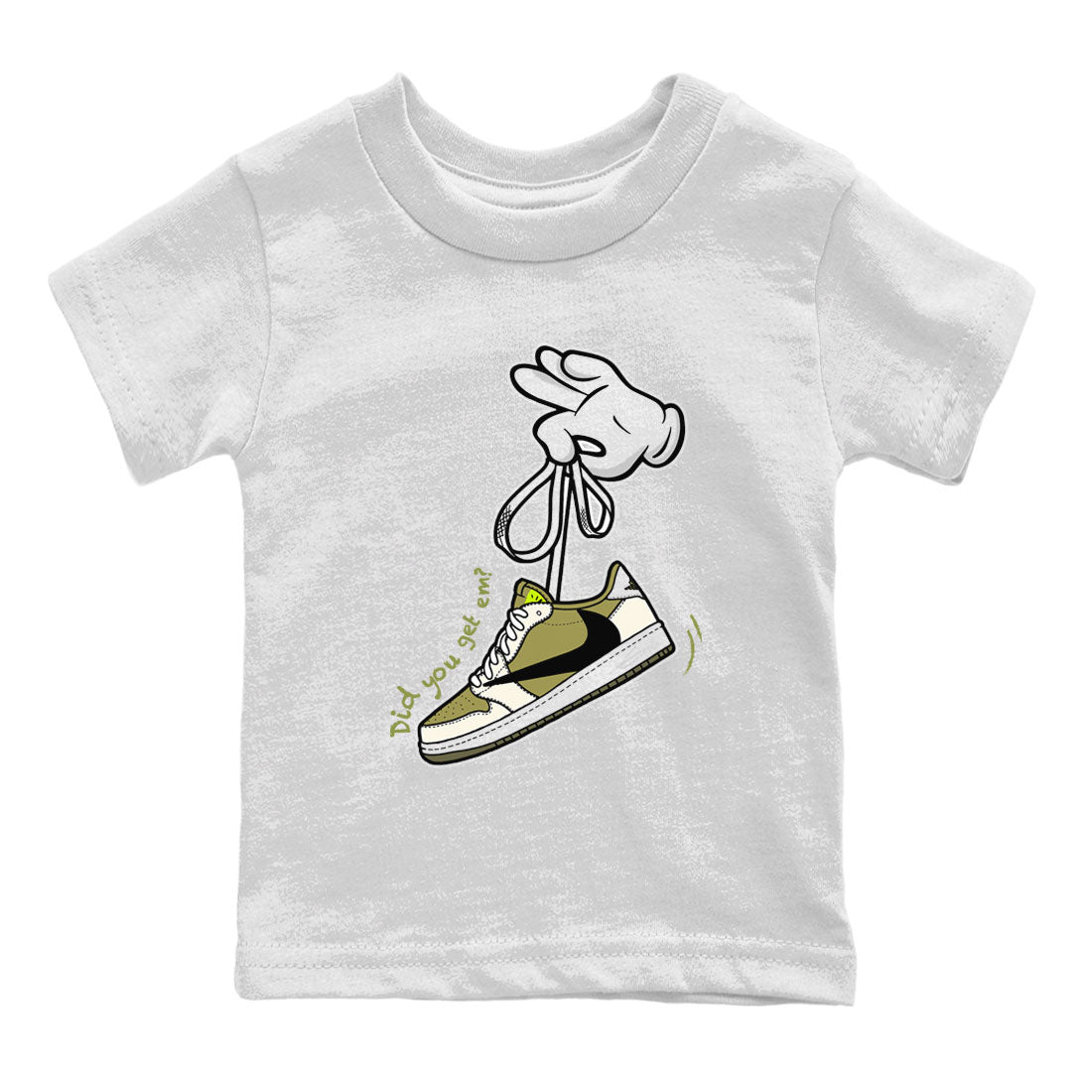 Air Jordan 1 X Travis Scott Golf Olive shirt to match jordans Cartoon Hands sneaker tees Air Jordan 1 Travis Scott Golf SNRT Sneaker Release Tees Baby Toddler White 2 T-Shirt