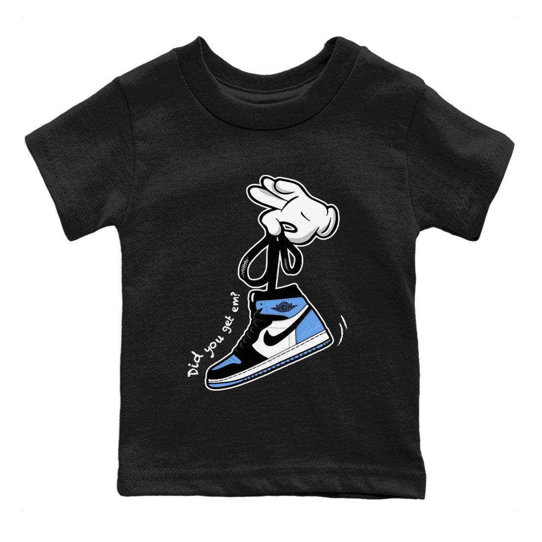 Snrt Sneaker Tee Air Jordan 1 High OG UNC Toe Cartoon Hands Kids T Shirt Snrt Sneaker Release Tees Kids T Shirt Black 24 Month