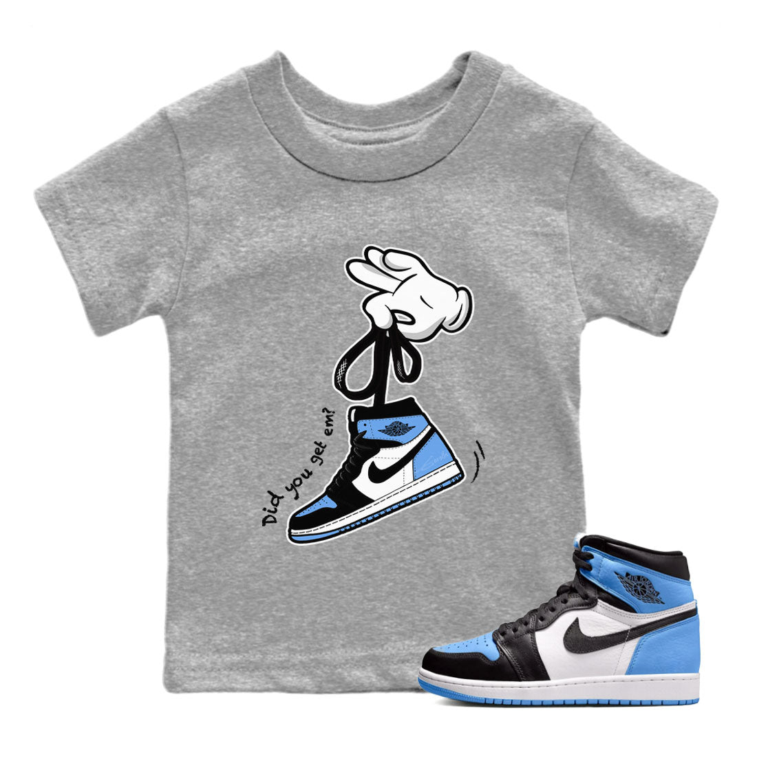 Air Jordan 1 Retro High OG UNC Toe shirt to match jordans Cartoon Hands sneaker tees UNC Toe 1s SNRT Sneaker Release Tees Baby Toddler Heather Grey 1 T-Shirt