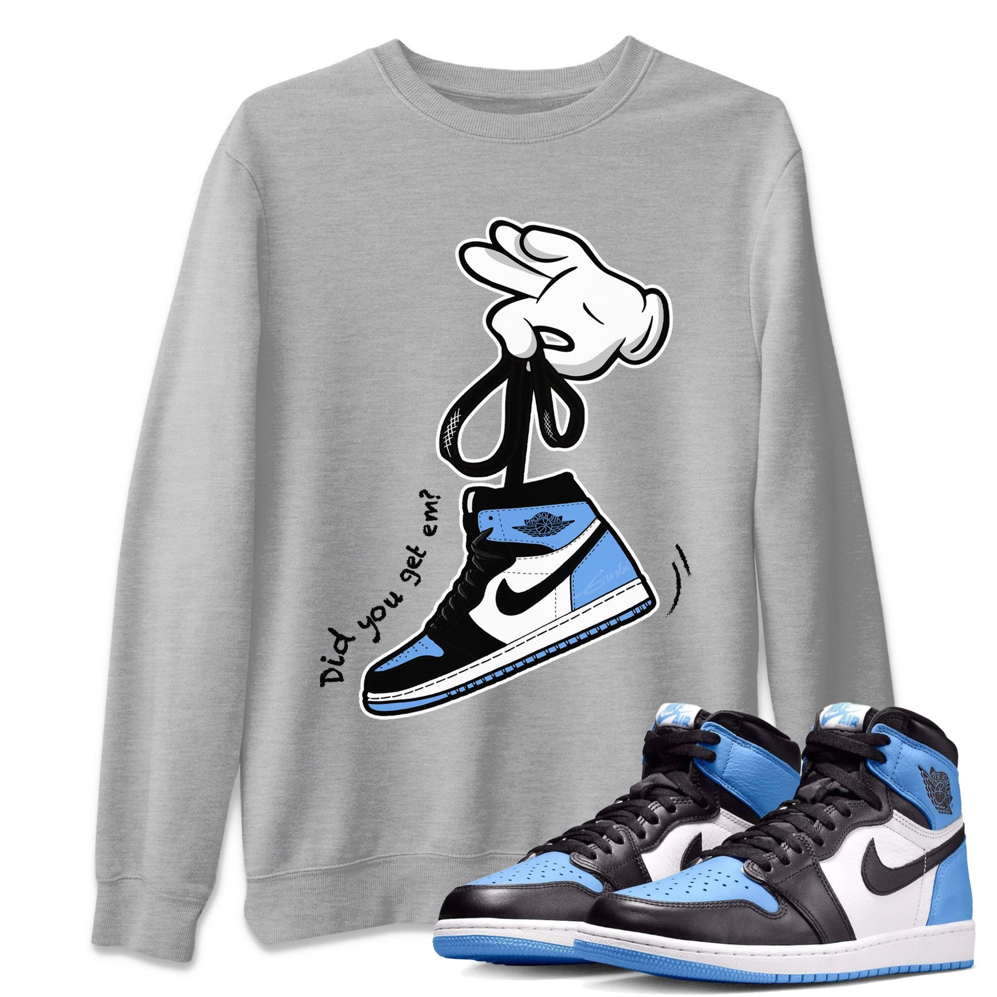 Air Jordan 1 Retro High OG UNC Toe shirt to match jordans Cartoon Hands sneaker tees UNC Toe 1s SNRT Sneaker Release Tees Unisex Heather Grey 1 T-Shirt