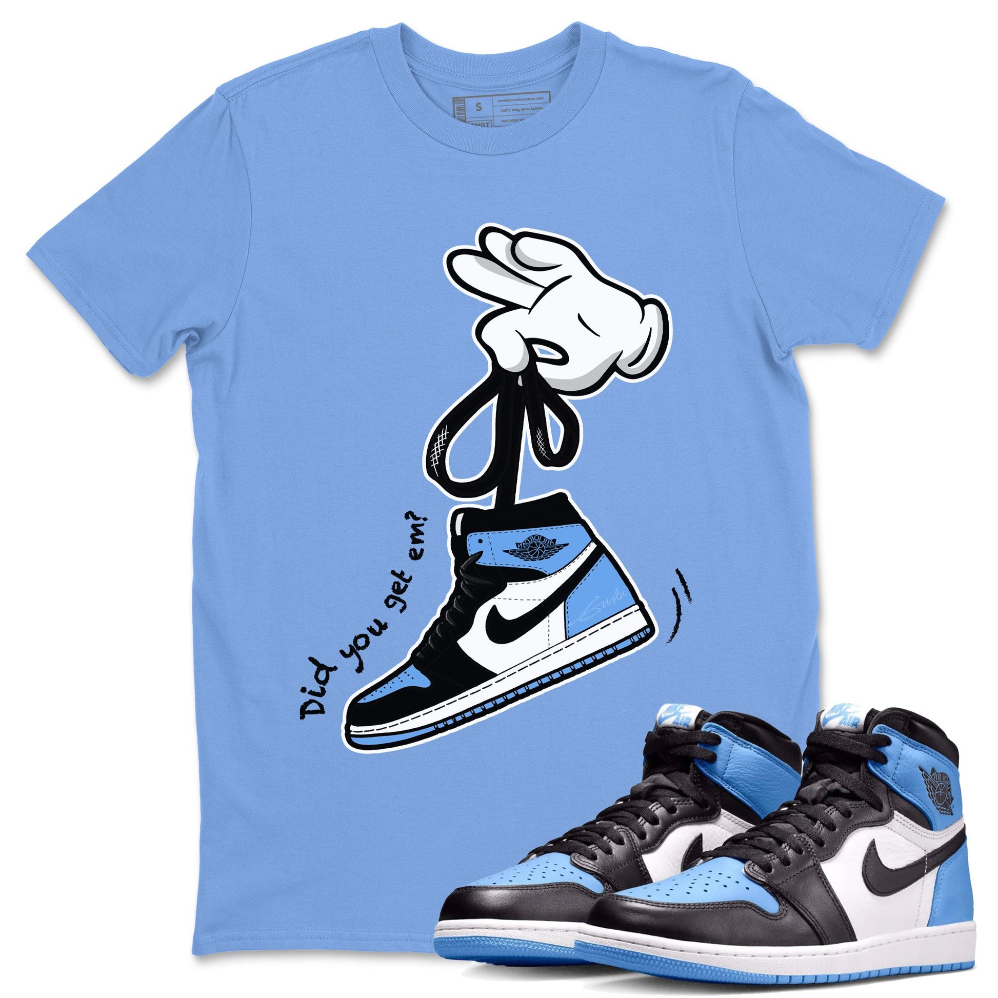 Air Jordan 1 Retro High OG UNC Toe shirt to match jordans Cartoon Hands sneaker tees UNC Toe 1s SNRT Sneaker Release Tees Unisex Carolina Blue 1 T-Shirt