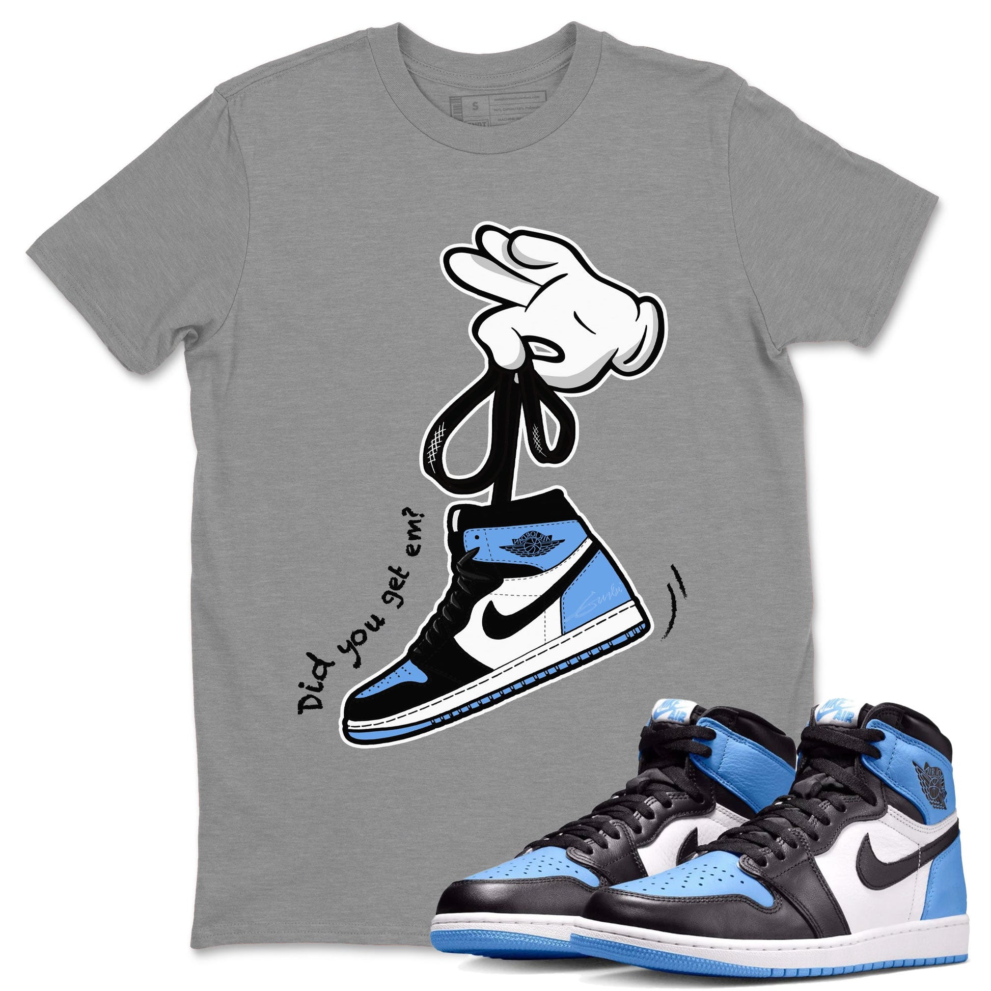 Air Jordan 1 Retro High OG UNC Toe shirt to match jordans Cartoon Hands sneaker tees UNC Toe 1s SNRT Sneaker Release Tees Unisex Heather Grey 1 T-Shirt