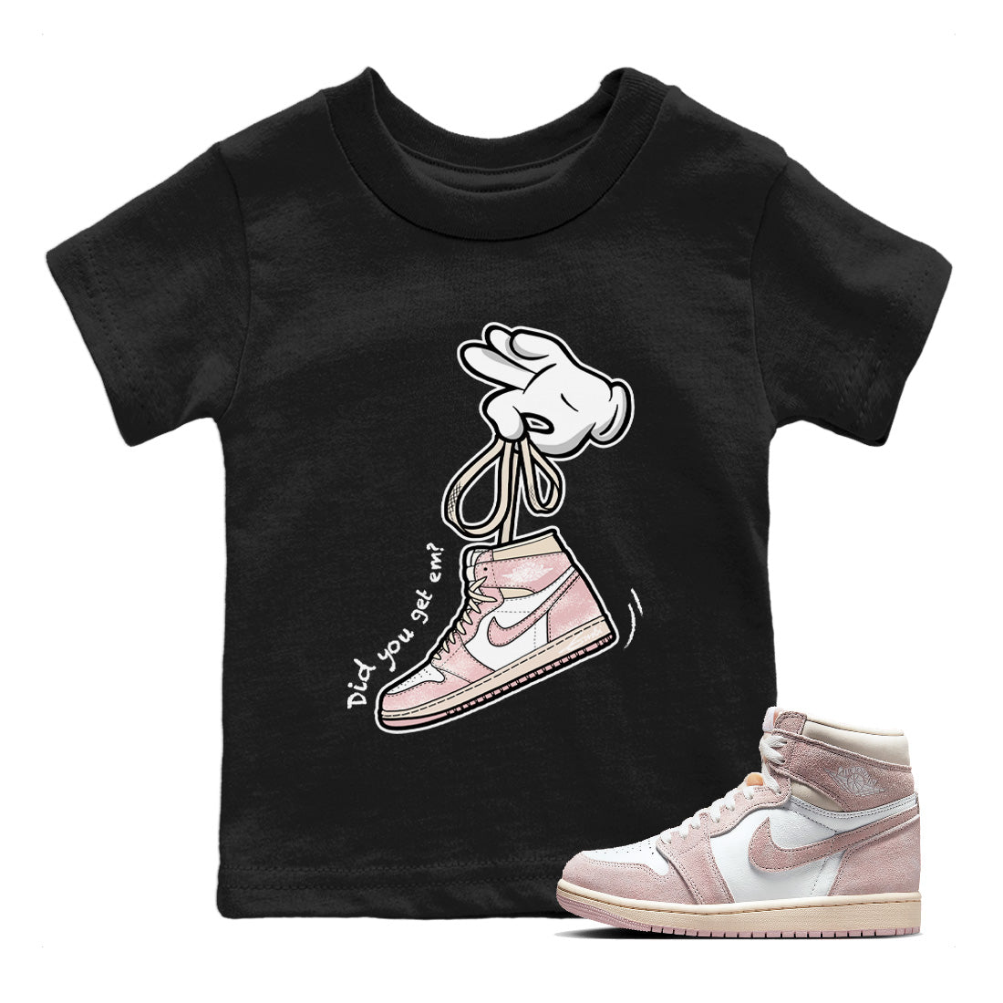 Air Jordan 1 Washed Pink Sneaker Match Tees Cartoon Hands Sneaker Tees Air Jordan 1 High OG WMNS Washed Pink Sneaker Release Tees Kids Shirts Black 1