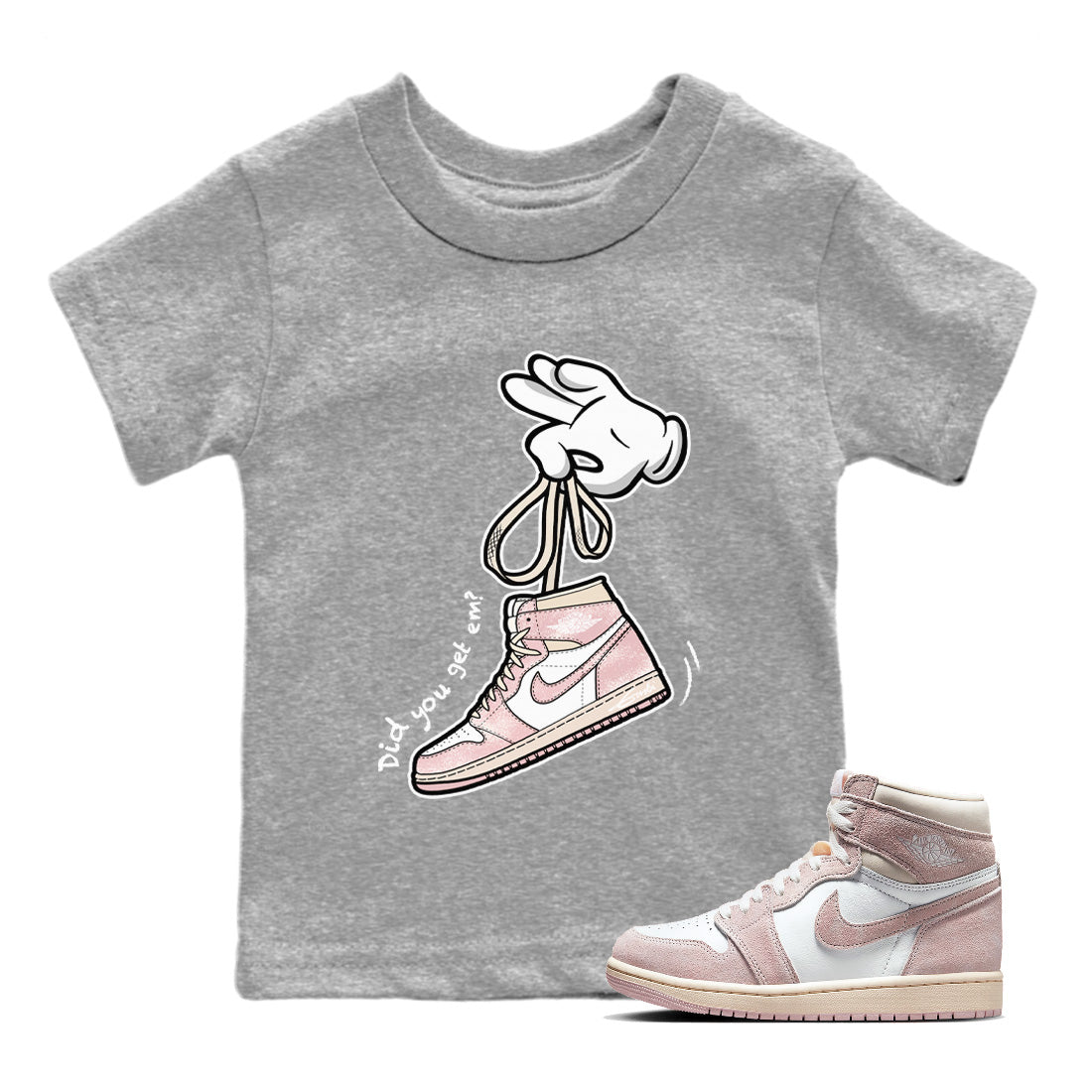 Air Jordan 1 Washed Pink Sneaker Match Tees Cartoon Hands Sneaker Tees Air Jordan 1 High OG WMNS Washed Pink Sneaker Release Tees Kids Shirts Heather Grey 1