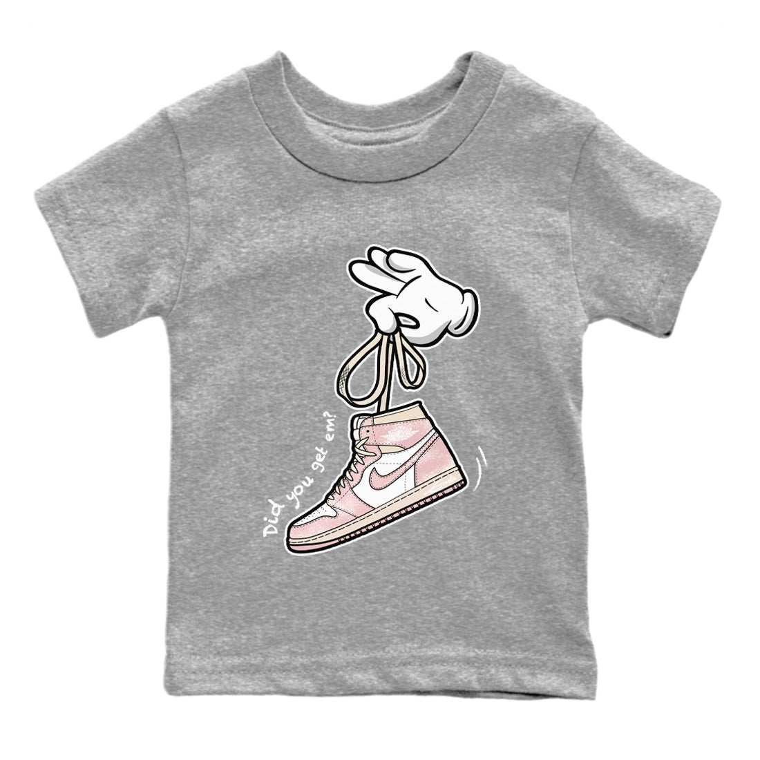 Air Jordan 1 Washed Pink Sneaker Match Tees Cartoon Hands Sneaker Tees Air Jordan 1 High OG WMNS Washed Pink Sneaker Release Tees Kids Shirts Heather Grey 2