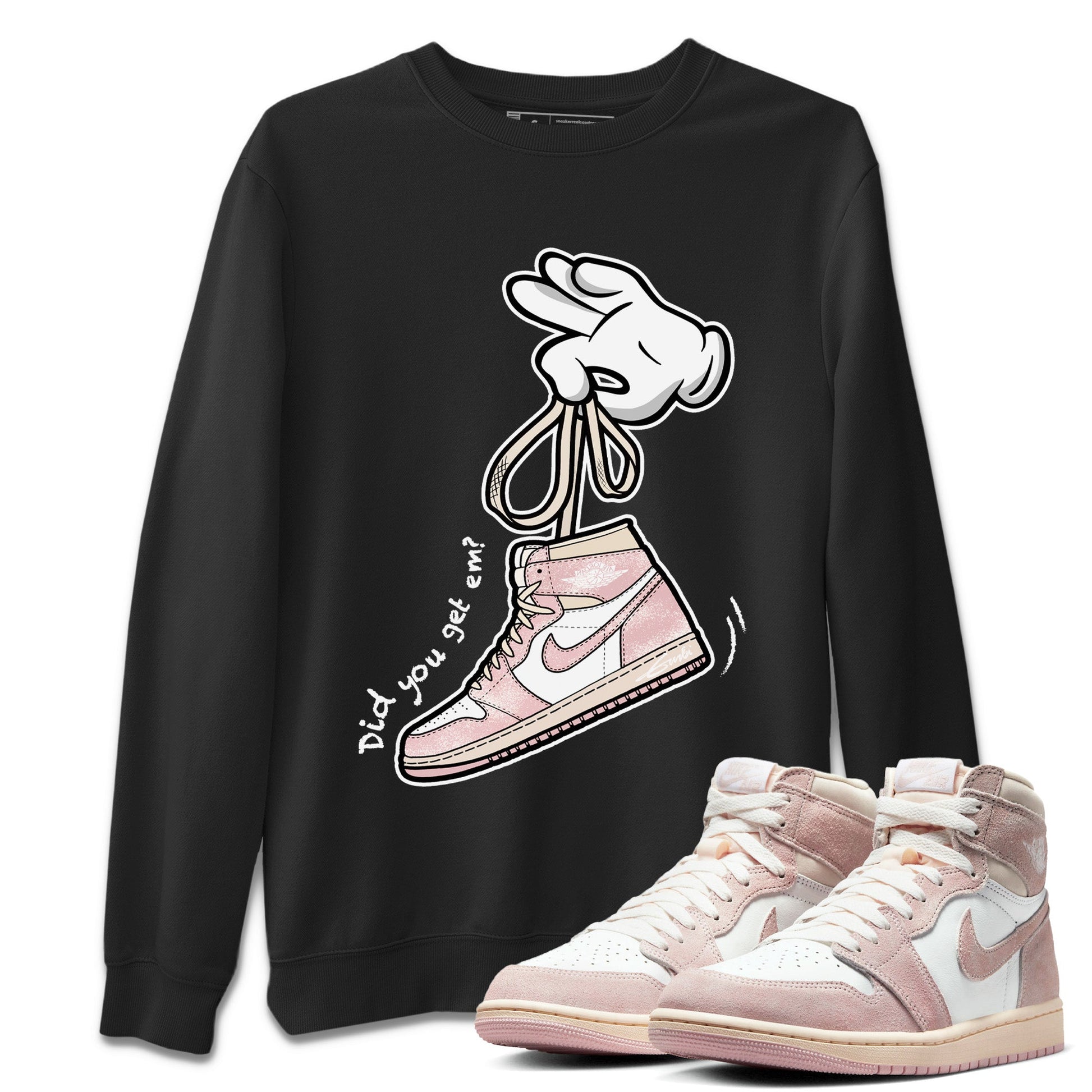 Air Jordan 1 Washed Pink Sneaker Match Tees Cartoon Hands Sneaker Tees Air Jordan 1 High OG WMNS Washed Pink Sneaker Release Tees Unisex Shirts Black 1