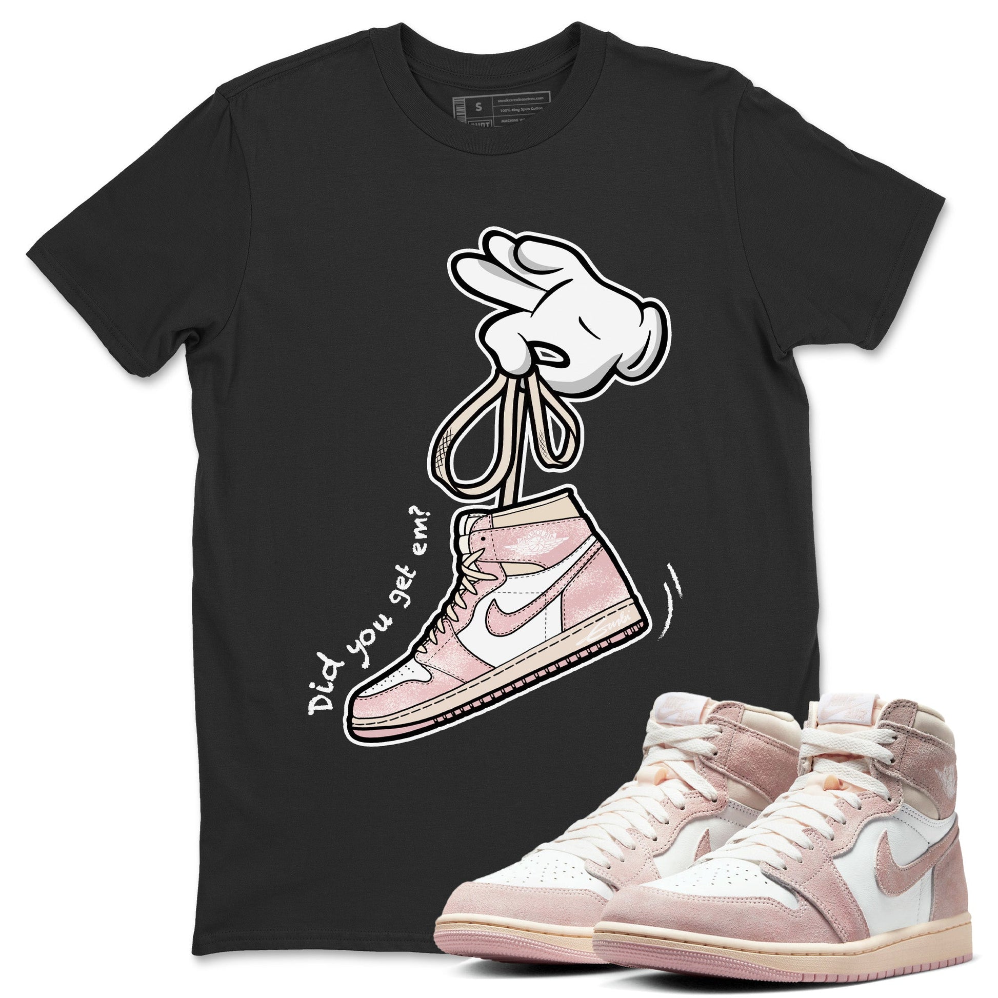 Air Jordan 1 Washed Pink Sneaker Match Tees Cartoon Hands Sneaker Tees Air Jordan 1 High OG WMNS Washed Pink Sneaker Release Tees Unisex Shirts Black 1