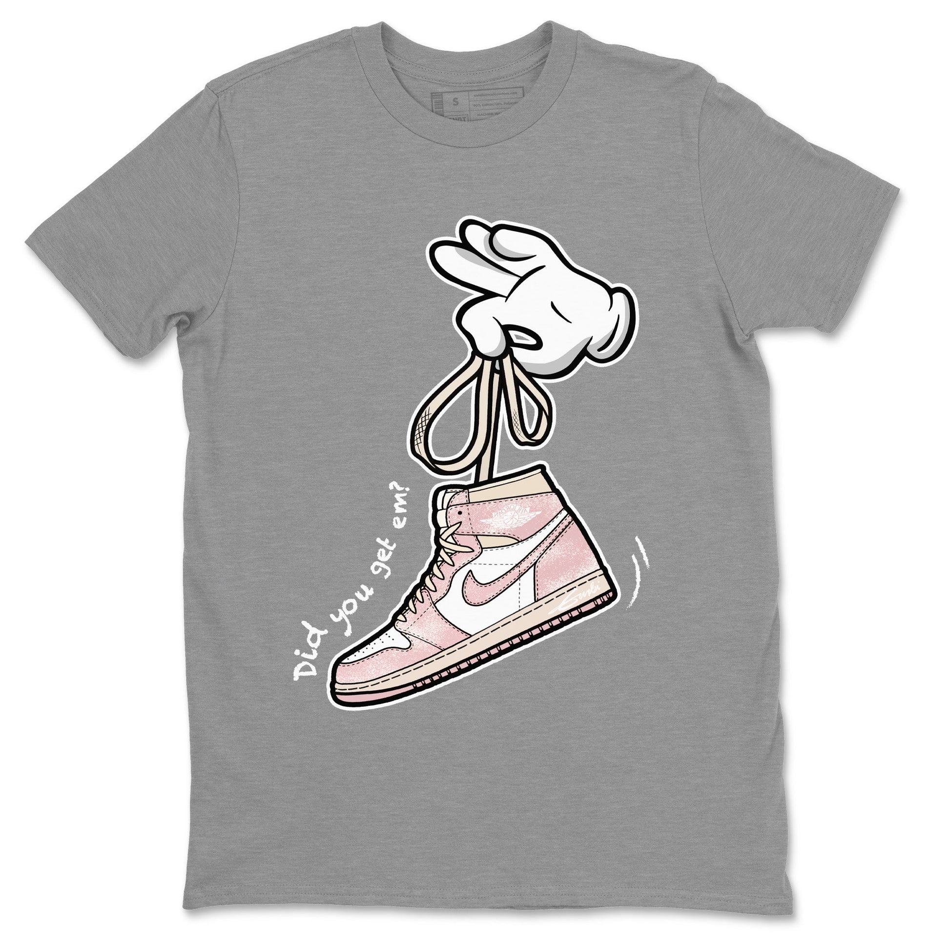 Air Jordan 1 Washed Pink Sneaker Match Tees Cartoon Hands Sneaker Tees Air Jordan 1 High OG WMNS Washed Pink Sneaker Release Tees Unisex Shirts Heather Grey 2
