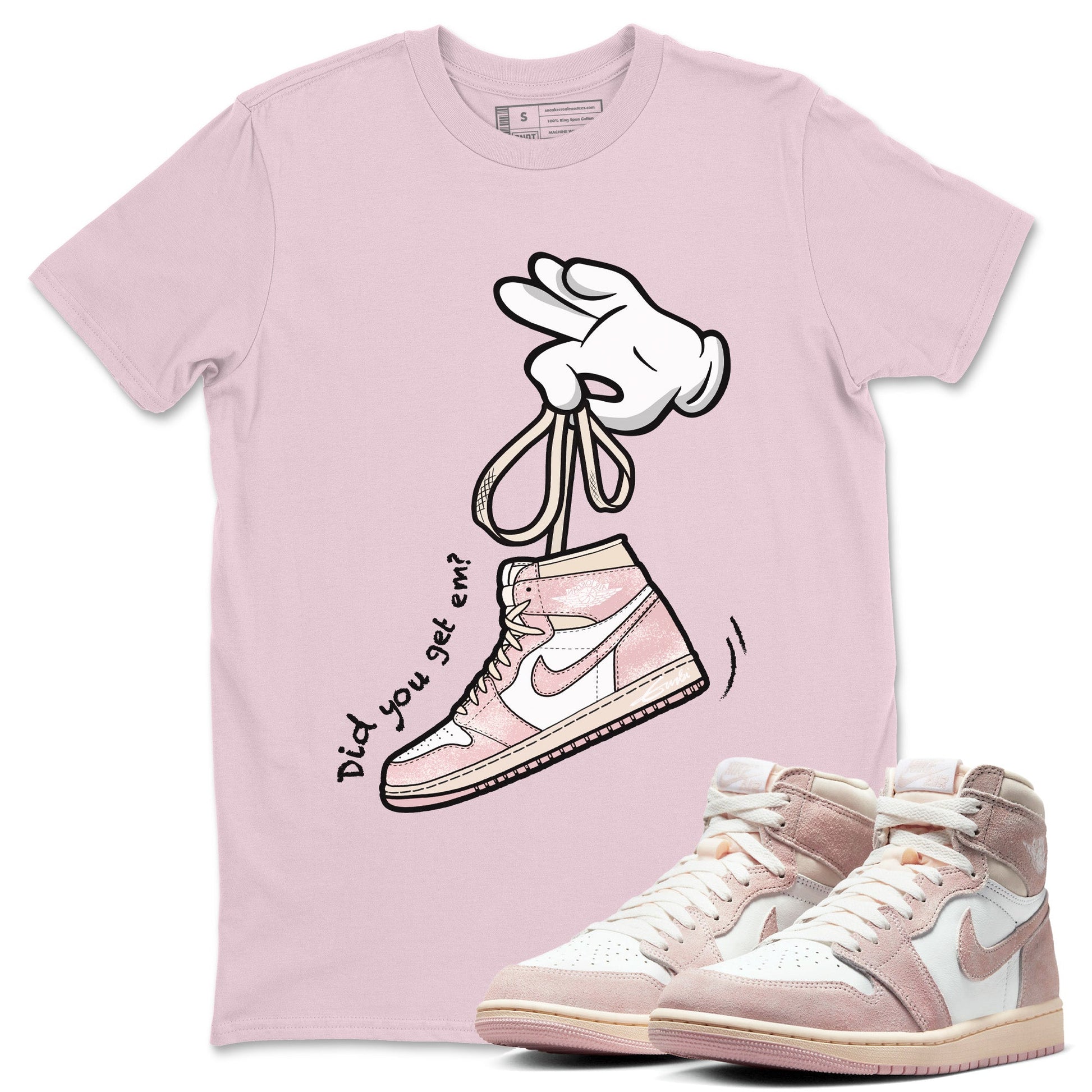 Air Jordan 1 Washed Pink Sneaker Match Tees Cartoon Hands Sneaker Tees Air Jordan 1 High OG WMNS Washed Pink Sneaker Release Tees Unisex Shirts Pink 1