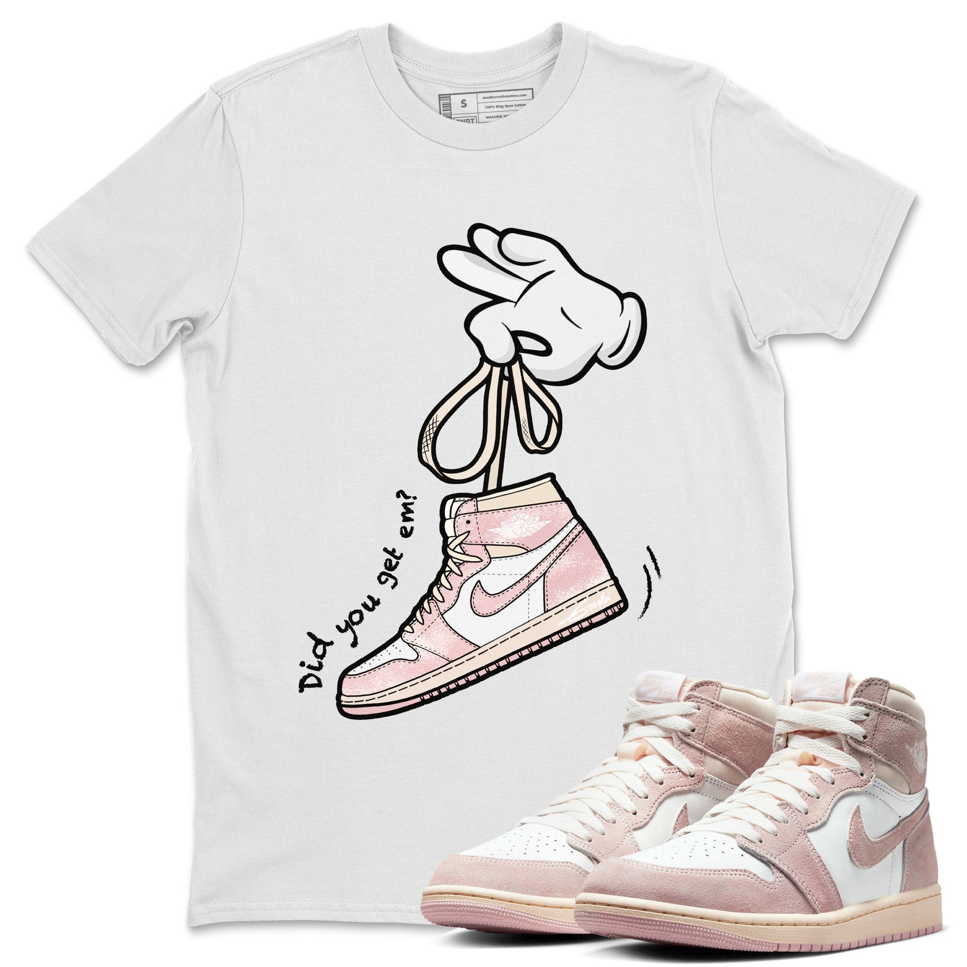 Air Jordan 1 Washed Pink Sneaker Match Tees Cartoon Hands Sneaker Tees Air Jordan 1 High OG WMNS Washed Pink Sneaker Release Tees Unisex Shirts White 1