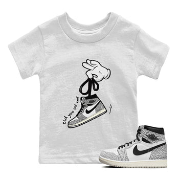 Air Jordan 1 White Cement Sneaker Match Tees Cartoon Hands Sneaker Tees Air Jordan 1 High OG White Cement Sneaker Release Tees Kids Shirts White 1