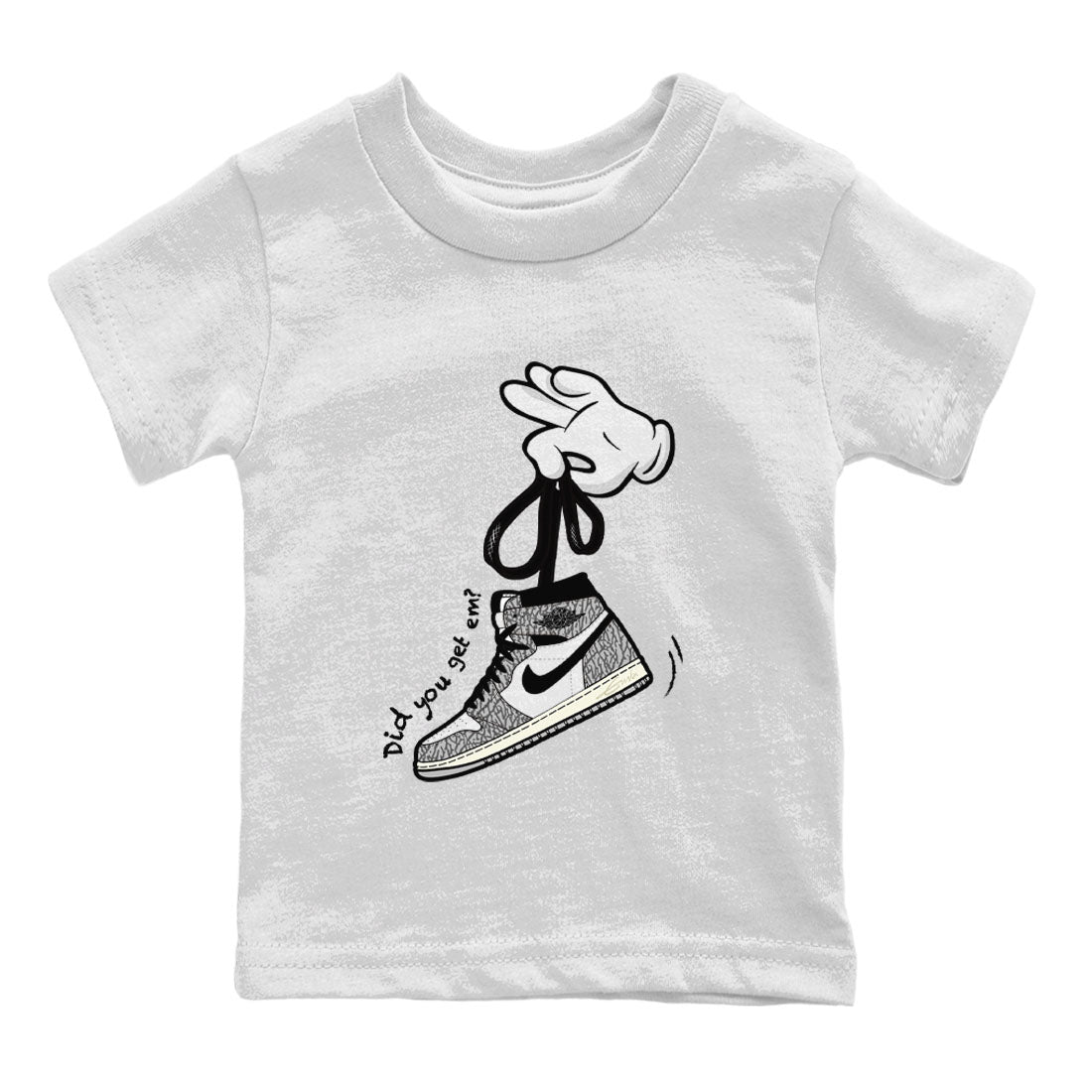 Air Jordan 1 White Cement Sneaker Match Tees Cartoon Hands Sneaker Tees Air Jordan 1 High OG White Cement Sneaker Release Tees Kids Shirts White 2