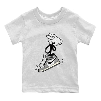 Air Jordan 1 White Cement Sneaker Match Tees Cartoon Hands Sneaker Tees Air Jordan 1 High OG White Cement Sneaker Release Tees Kids Shirts White 2