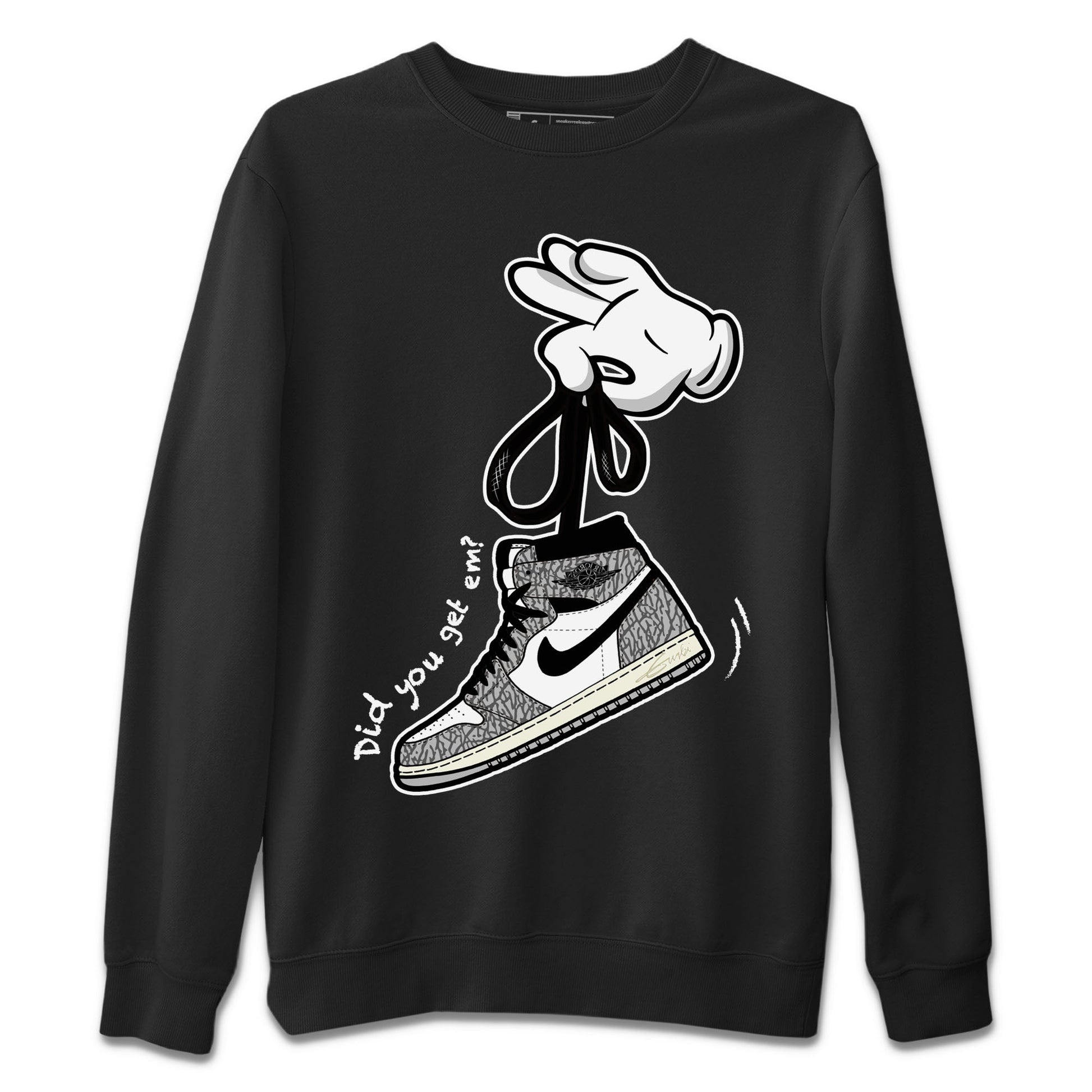 Air Jordan 1 White Cement Sneaker Match Tees Cartoon Hands Sneaker Tees Air Jordan 1 High OG White Cement Sneaker Release Tees Unisex Shirts Black 2