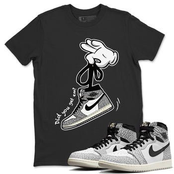 Air Jordan 1 White Cement Sneaker Match Tees Cartoon Hands Sneaker Tees Air Jordan 1 High OG White Cement Sneaker Release Tees Unisex Shirts Black 1