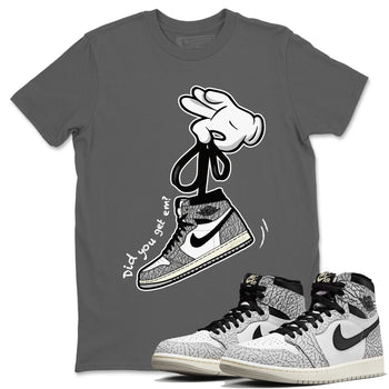 Air Jordan 1 White Cement Sneaker Match Tees Cartoon Hands Sneaker Tees Air Jordan 1 High OG White Cement Sneaker Release Tees Unisex Shirts Cool Grey 1