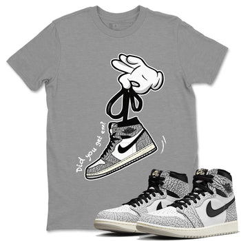 Air Jordan 1 White Cement Sneaker Match Tees Cartoon Hands Sneaker Tees Air Jordan 1 High OG White Cement Sneaker Release Tees Unisex Shirts Heather Grey 1