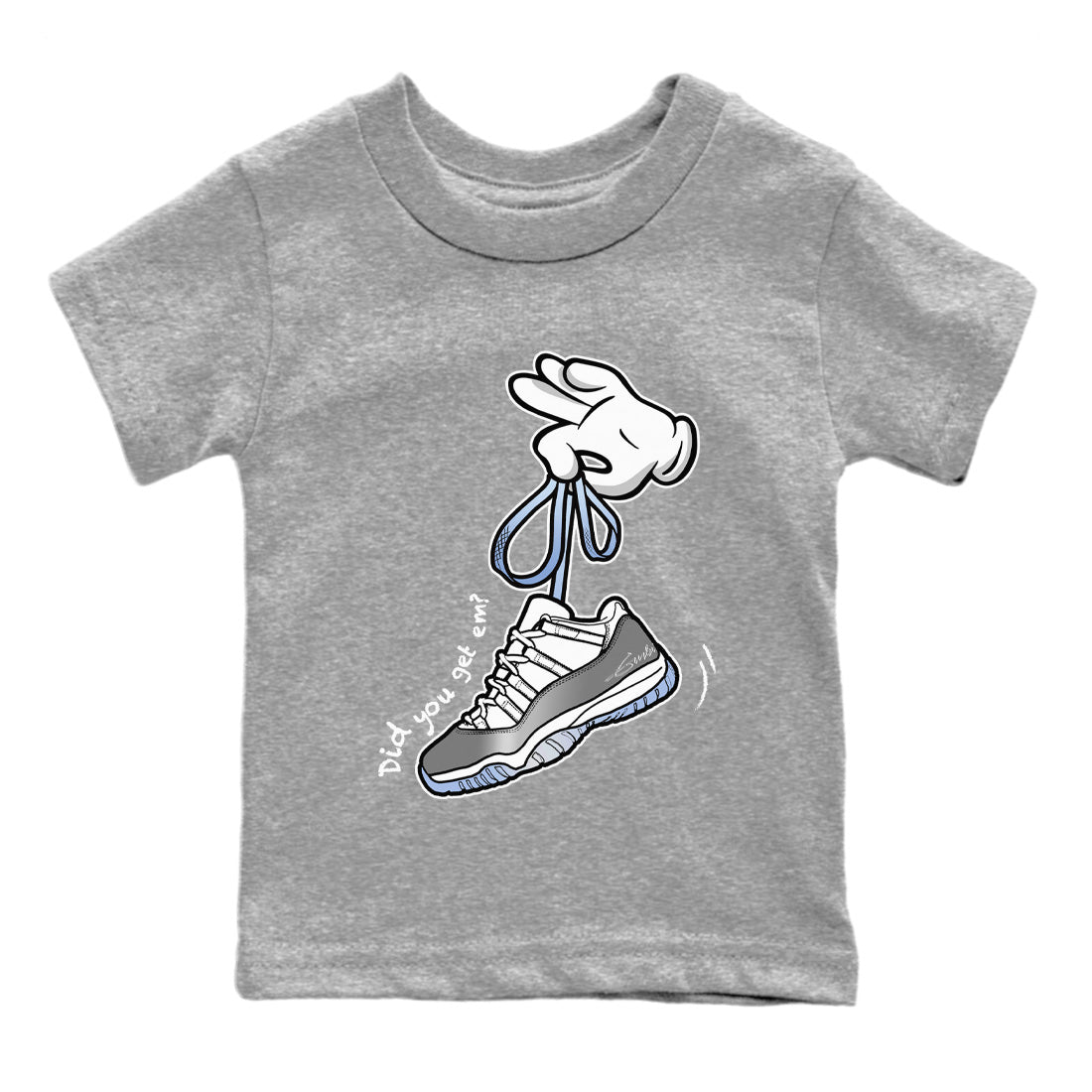 Air Jordan 11 White Cement Sneaker Match Tees Cartoon Hands Sneaker Tees Air Jordan 11 Cement Grey Sneaker Release Tees Kids Shirts Heather Grey 2