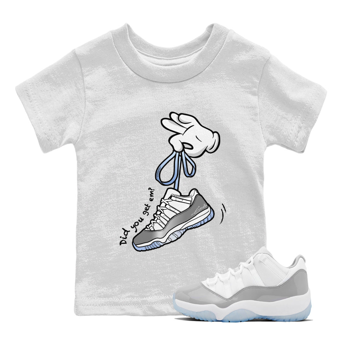 Air Jordan 11 White Cement Sneaker Match Tees Cartoon Hands Sneaker Tees Air Jordan 11 Cement Grey Sneaker Release Tees Kids Shirts White 1