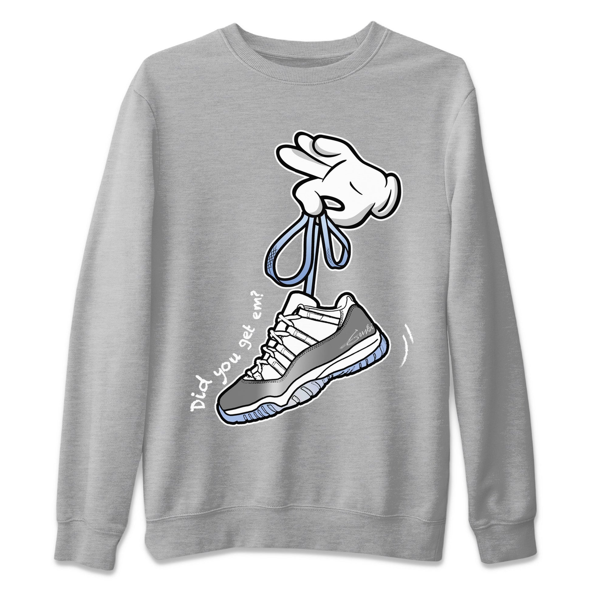 Air Jordan 11 White Cement Sneaker Match Tees Cartoon Hands Sneaker Tees Air Jordan 11 Cement Grey Sneaker Release Tees Unisex Shirts Heather Grey 2