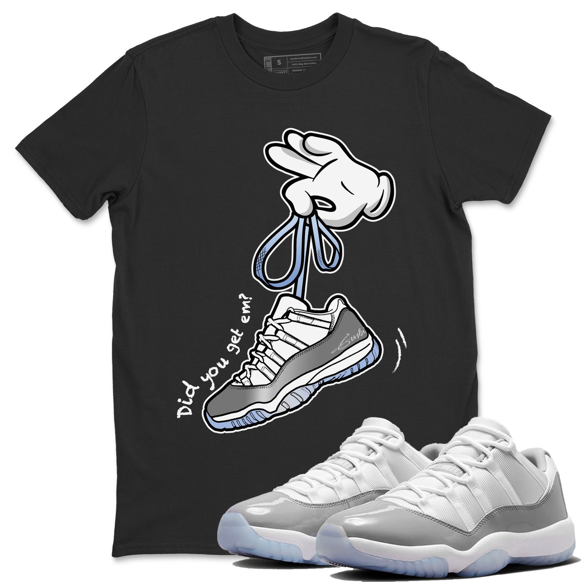 Air Jordan 11 White Cement Sneaker Match Tees Cartoon Hands Sneaker Tees Air Jordan 11 Cement Grey Sneaker Release Tees Unisex Shirts Black 1