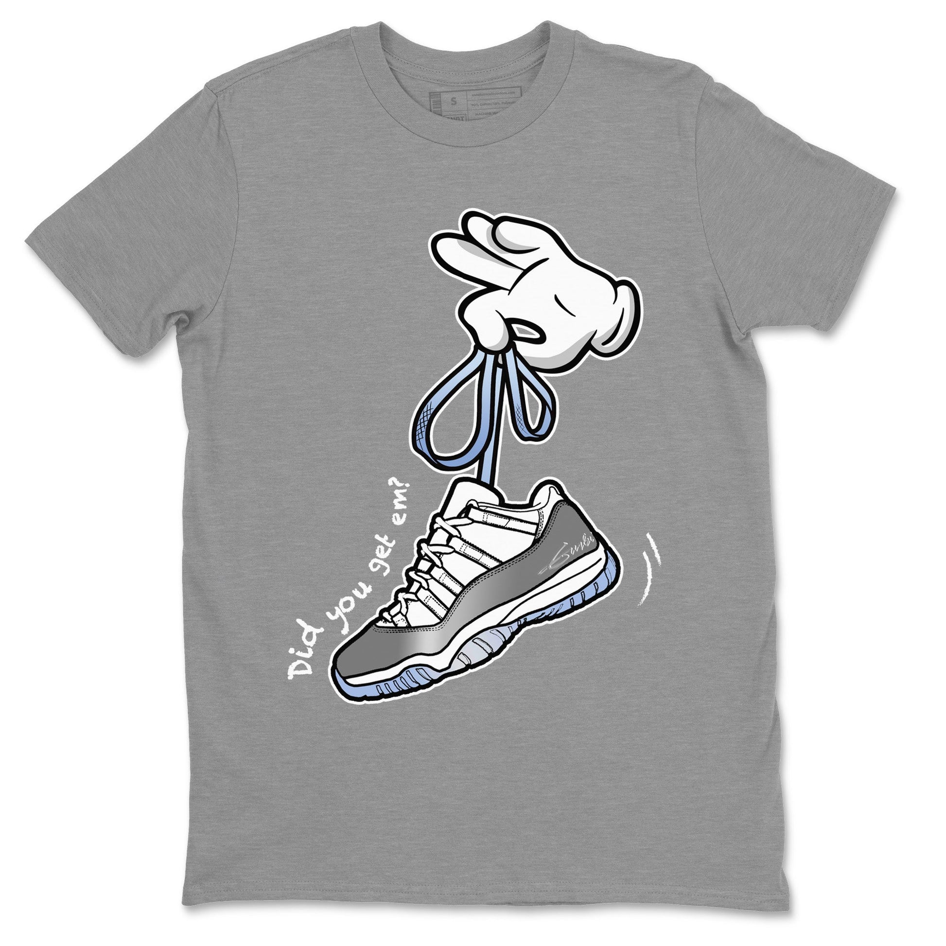 Air Jordan 11 White Cement Sneaker Match Tees Cartoon Hands Sneaker Tees Air Jordan 11 Cement Grey Sneaker Release Tees Unisex Shirts Heather Grey 2