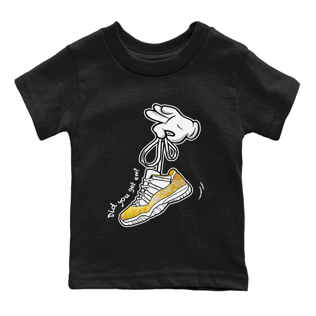 Air Jordan 11 Yellow Python Sneaker Match Tees Cartoon Hands Sneaker Tees Air Jordan 11 Yellow Python Sneaker Release Tees Kids Shirts Black 2