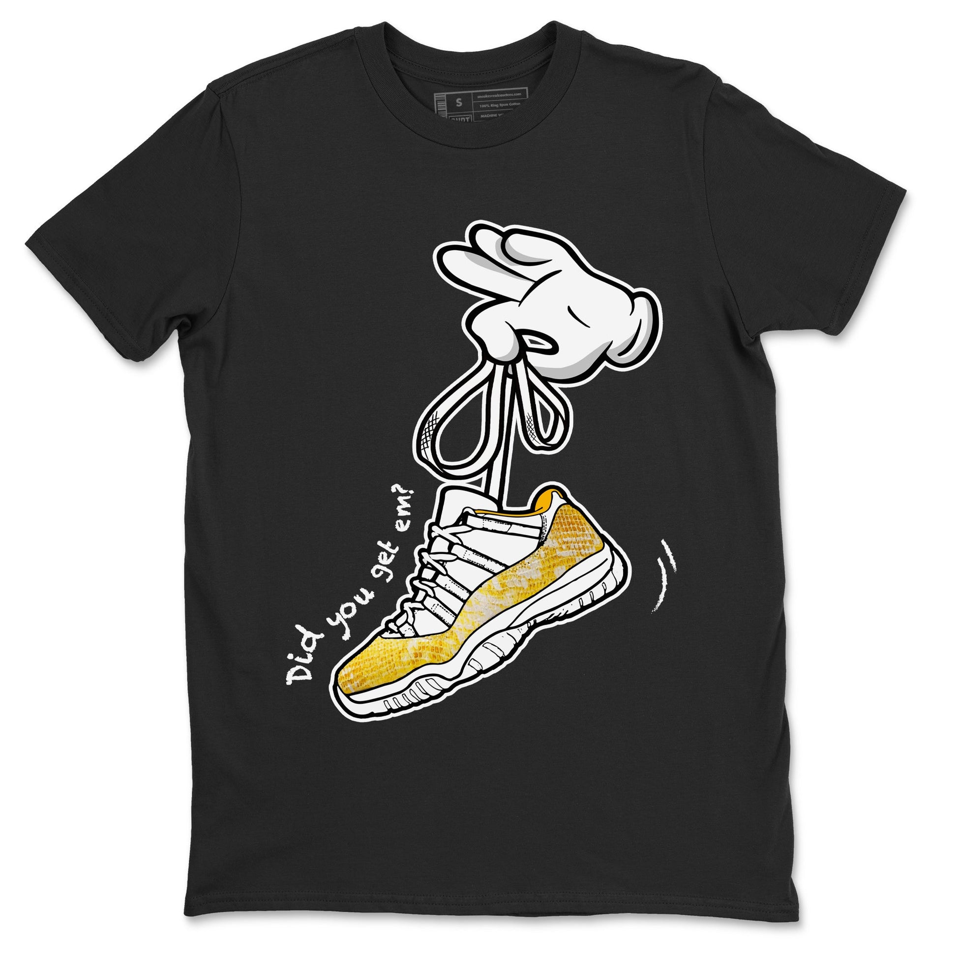 Air Jordan 11 Yellow Python Sneaker Match Tees Cartoon Hands Sneaker Tees Air Jordan 11 Yellow Python Sneaker Release Tees Unisex Shirts Black 2