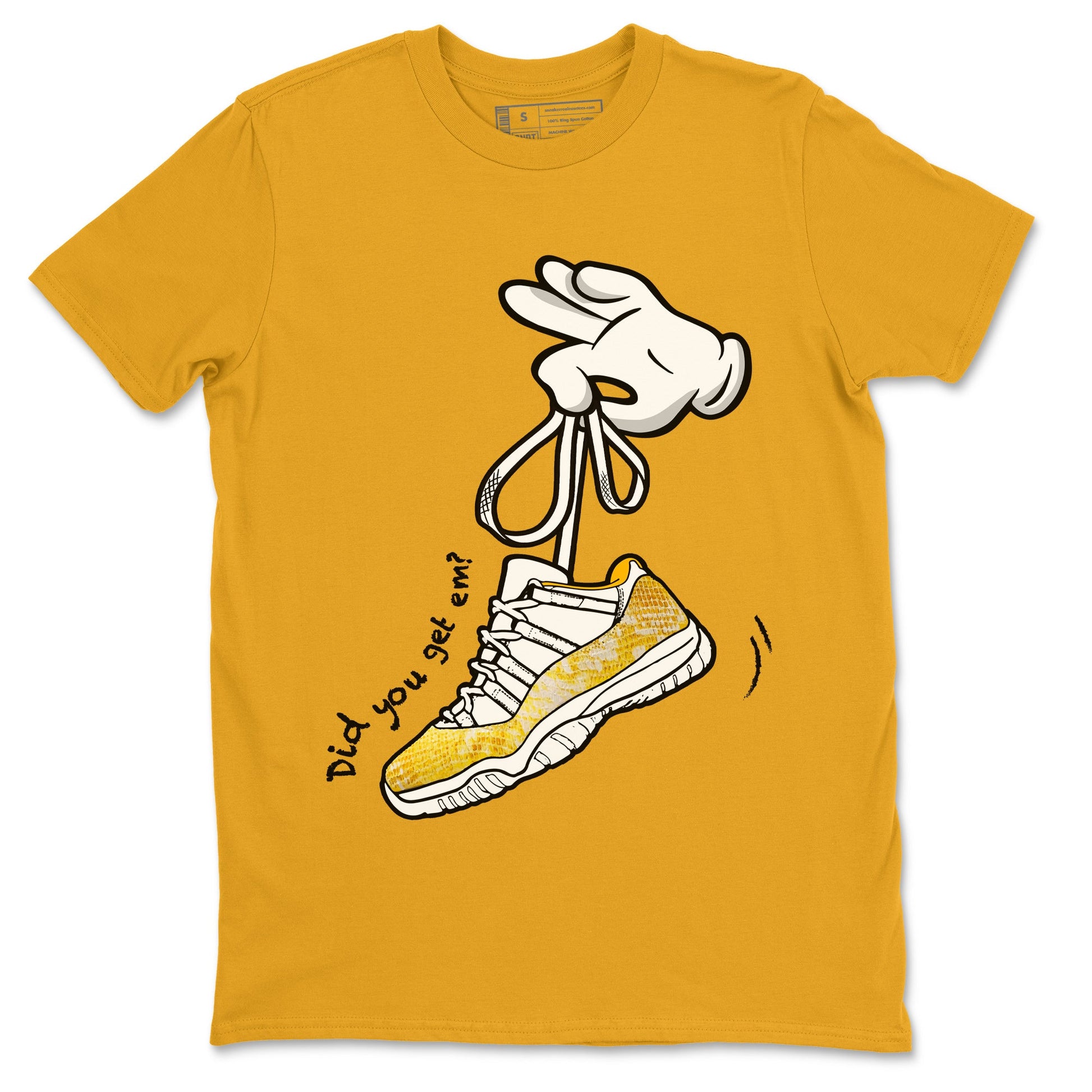 Air Jordan 11 Yellow Python Sneaker Match Tees Cartoon Hands Sneaker Tees Air Jordan 11 Yellow Python Sneaker Release Tees Unisex Shirts Gold 2