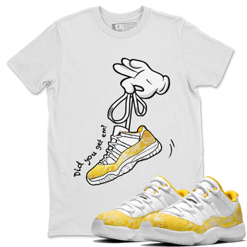 Air Jordan 11 Yellow Python Sneaker Match Tees Cartoon Hands Sneaker Tees Air Jordan 11 Yellow Python Sneaker Release Tees Unisex Shirts White 1
