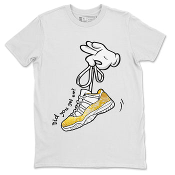Air Jordan 11 Yellow Python Sneaker Match Tees Cartoon Hands Sneaker Tees Air Jordan 11 Yellow Python Sneaker Release Tees Unisex Shirts White 2