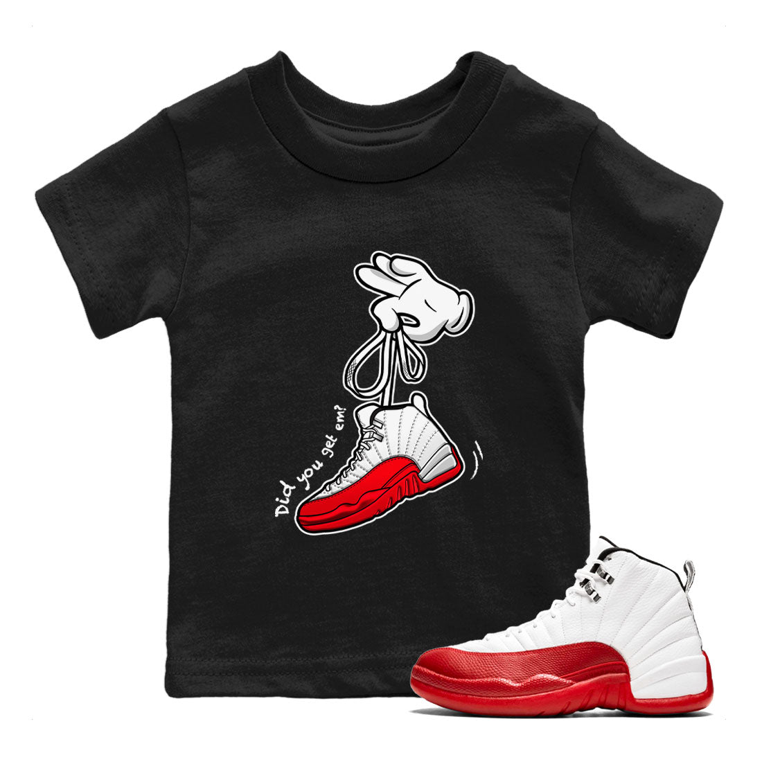 Air Jordan 12 Cherry shirt to match jordans Cartoon Hands sneaker tees AJ12 Cherry SNRT Sneaker Tees Youth Kid's Baby Shirt Black 1 T-Shirt