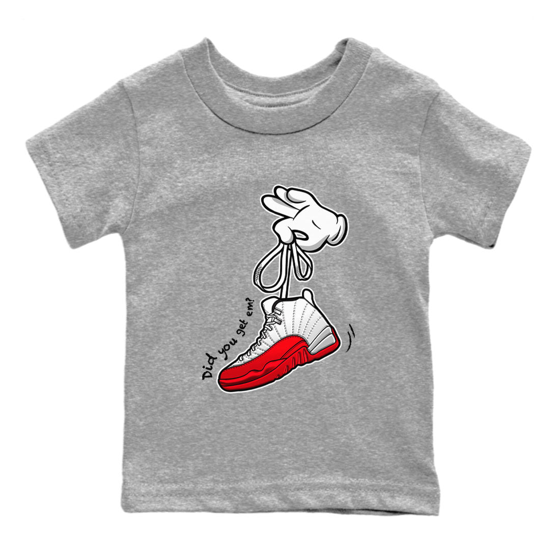 Air Jordan 12 Cherry shirt to match jordans Cartoon Hands sneaker tees AJ12 Cherry SNRT Sneaker Tees Youth Kid's Baby Shirt Heather Grey 2 T-Shirt