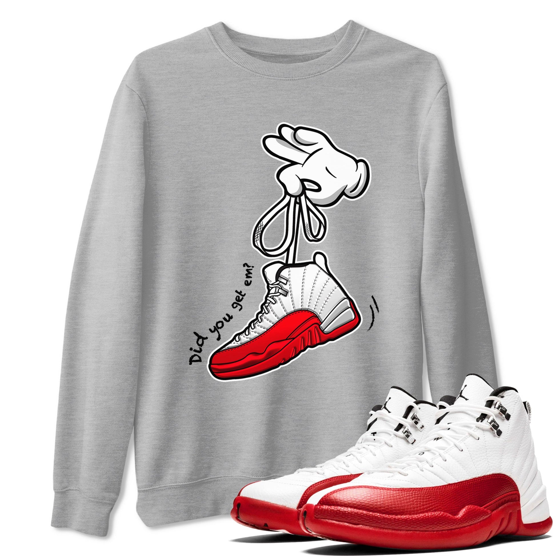 Air Jordan 12 Cherry shirt to match jordans Cartoon Hands sneaker tees AJ12 Cherry SNRT Sneaker Release Tees Cotton Sneaker Tee Heather Grey 1 T-Shirt