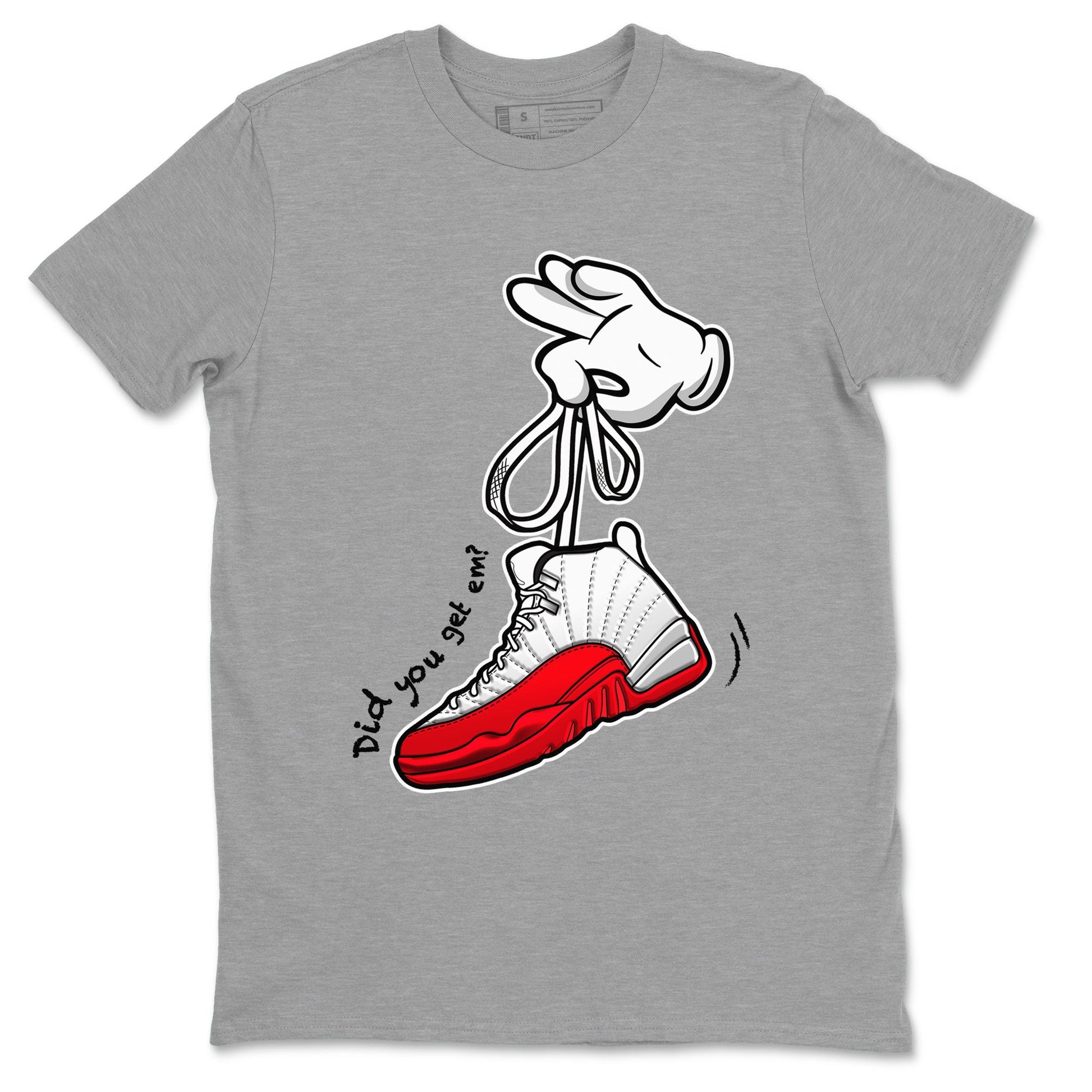 Air Jordan 12 Cherry shirt to match jordans Cartoon Hands sneaker tees AJ12 Cherry SNRT Sneaker Release Tees Cotton Sneaker Tee Heather Grey 2 T-Shirt