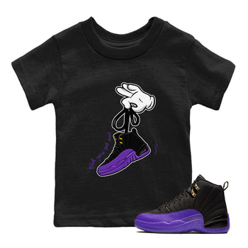 AJ12 Field Purple Sneaker Match Tees Cartoon Hands Sneaker Tees Air Jordan 12 Field Purple SNRT Sneaker Release Tees Kids Shirts Black 1