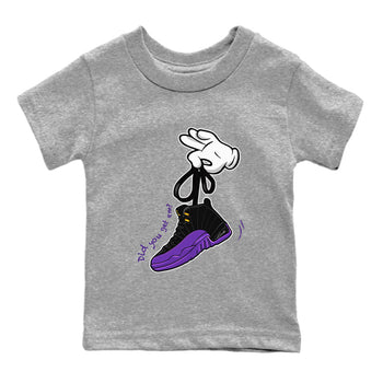 AJ12 Field Purple Sneaker Match Tees Cartoon Hands Sneaker Tees Air Jordan 12 Field Purple SNRT Sneaker Release Tees Kids Shirts Heather Grey 2