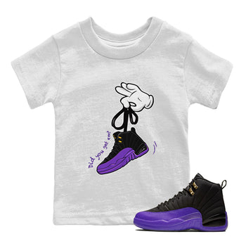 AJ12 Field Purple Sneaker Match Tees Cartoon Hands Sneaker Tees Air Jordan 12 Field Purple SNRT Sneaker Release Tees Kids Shirts White 1