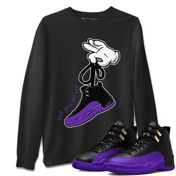 AJ12 Field Purple Sneaker Match Tees Cartoon Hands Sneaker Tees Air Jordan 12 Field Purple SNRT Sneaker Release Tees Unisex Shirts Black 1