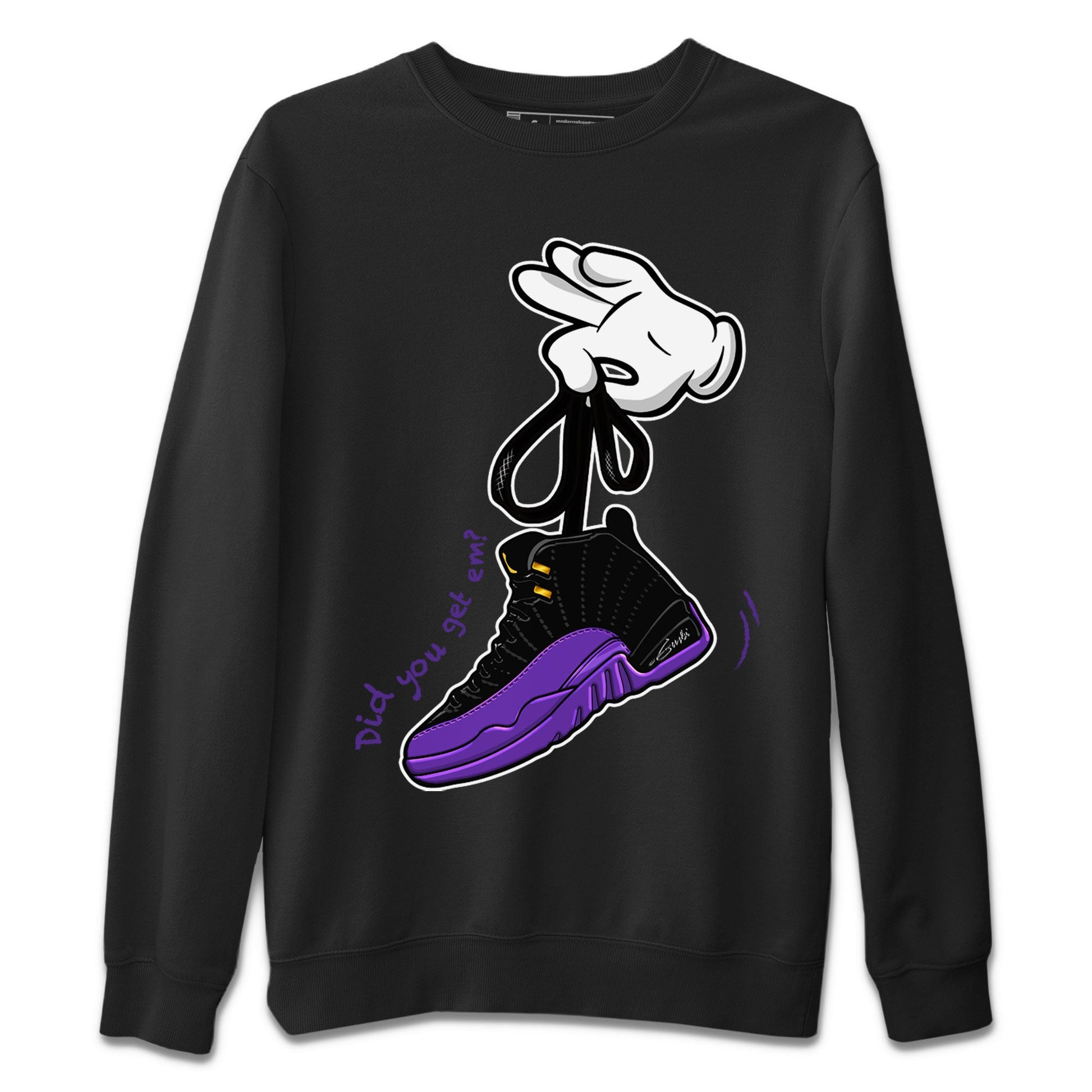 AJ12 Field Purple Sneaker Match Tees Cartoon Hands Sneaker Tees Air Jordan 12 Field Purple SNRT Sneaker Release Tees Unisex Shirts Black 2