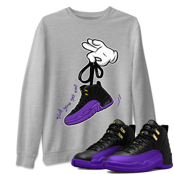 AJ12 Field Purple Sneaker Match Tees Cartoon Hands Sneaker Tees Air Jordan 12 Field Purple SNRT Sneaker Release Tees Unisex Shirts Heather Grey 1