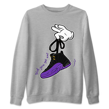 AJ12 Field Purple Sneaker Match Tees Cartoon Hands Sneaker Tees Air Jordan 12 Field Purple SNRT Sneaker Release Tees Unisex Shirts Heather Grey 2