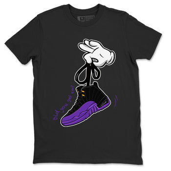 AJ12 Field Purple Sneaker Match Tees Cartoon Hands Sneaker Tees Air Jordan 12 Field Purple SNRT Sneaker Release Tees Unisex Shirts Black 2