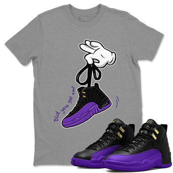 AJ12 Field Purple Sneaker Match Tees Cartoon Hands Sneaker Tees Air Jordan 12 Field Purple SNRT Sneaker Release Tees Unisex Shirts Heather Grey 1