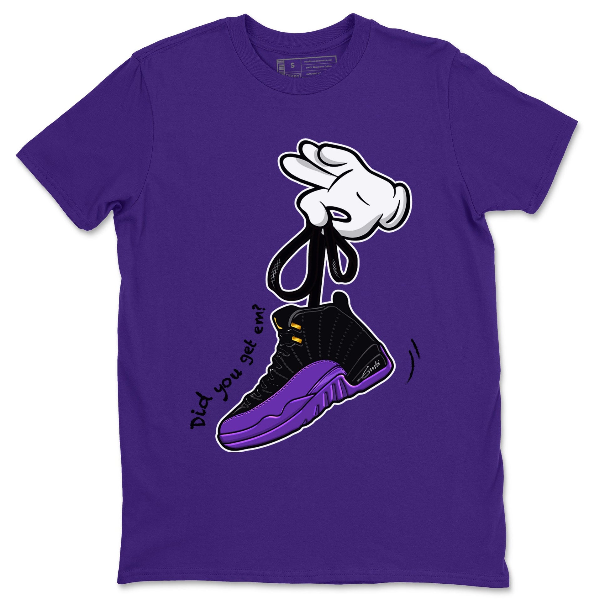 AJ12 Field Purple Sneaker Match Tees Cartoon Hands Sneaker Tees Air Jordan 12 Field Purple SNRT Sneaker Release Tees Unisex Shirts Purple 2