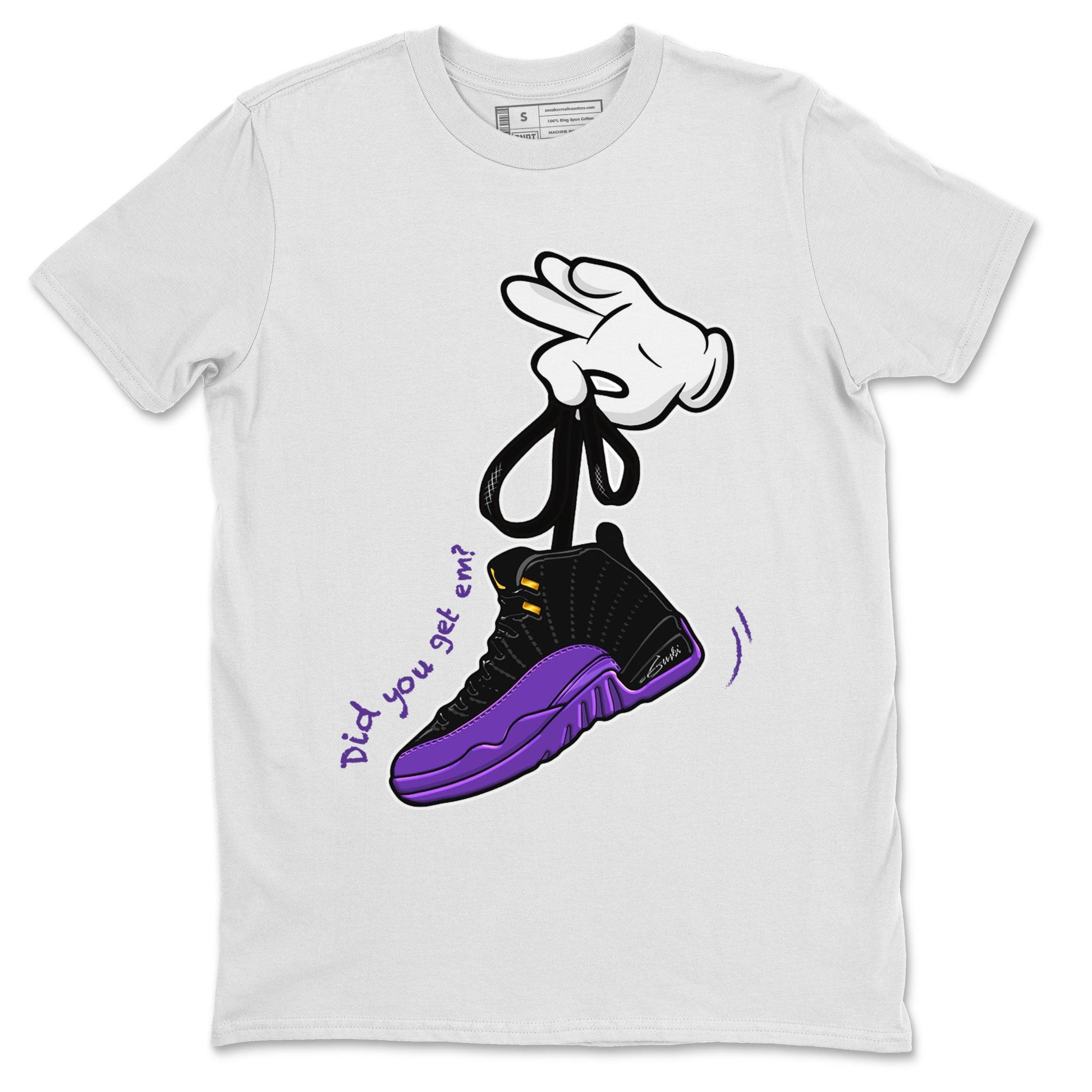 AJ12 Field Purple Sneaker Match Tees Cartoon Hands Sneaker Tees Air Jordan 12 Field Purple SNRT Sneaker Release Tees Unisex Shirts White 2