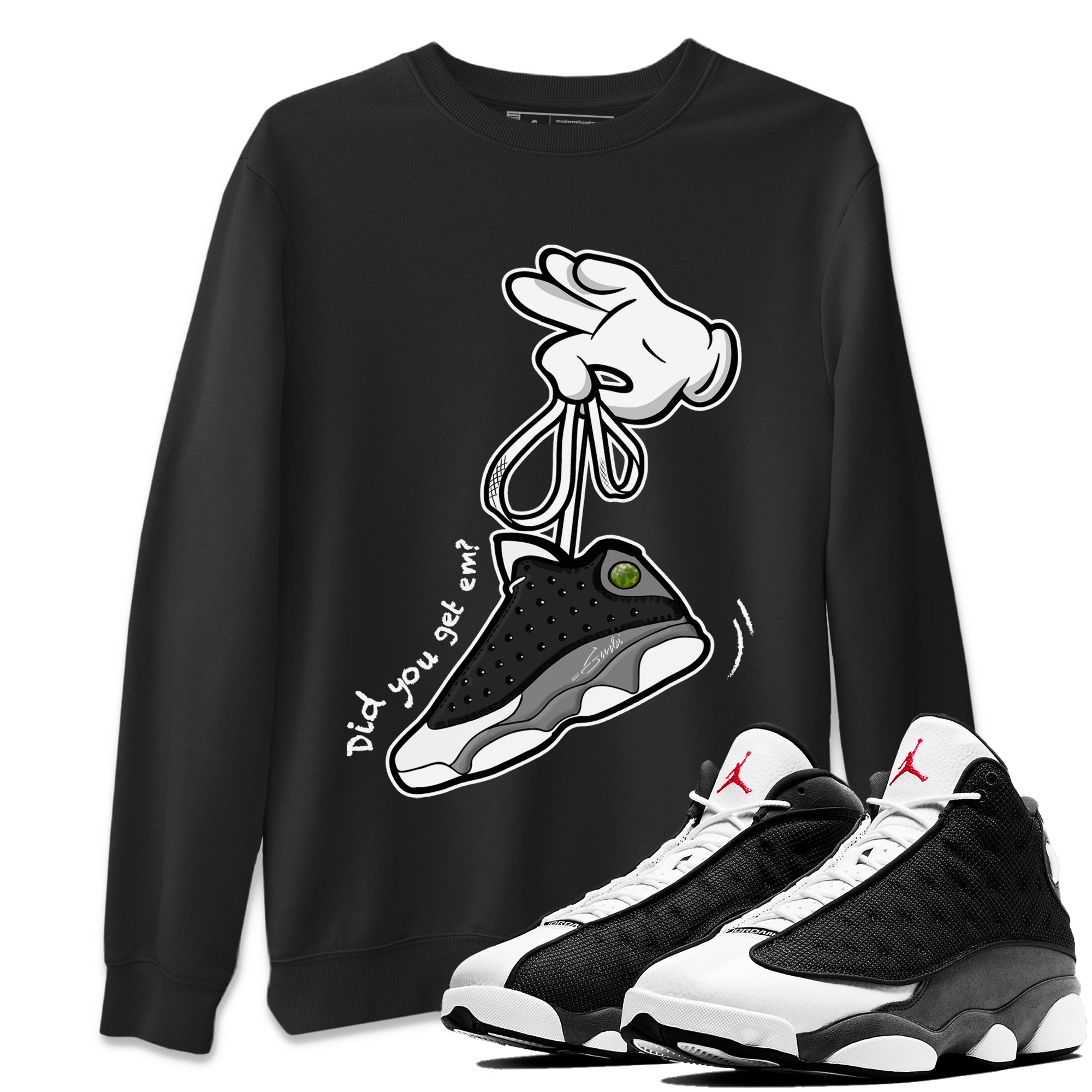 Air Jordan 13 Black Flint Sneaker Match Tees Cartoon Hands Sneaker Tees Air Jordan 13 Retro Black Flint Tee Unisex Shirts Black 1