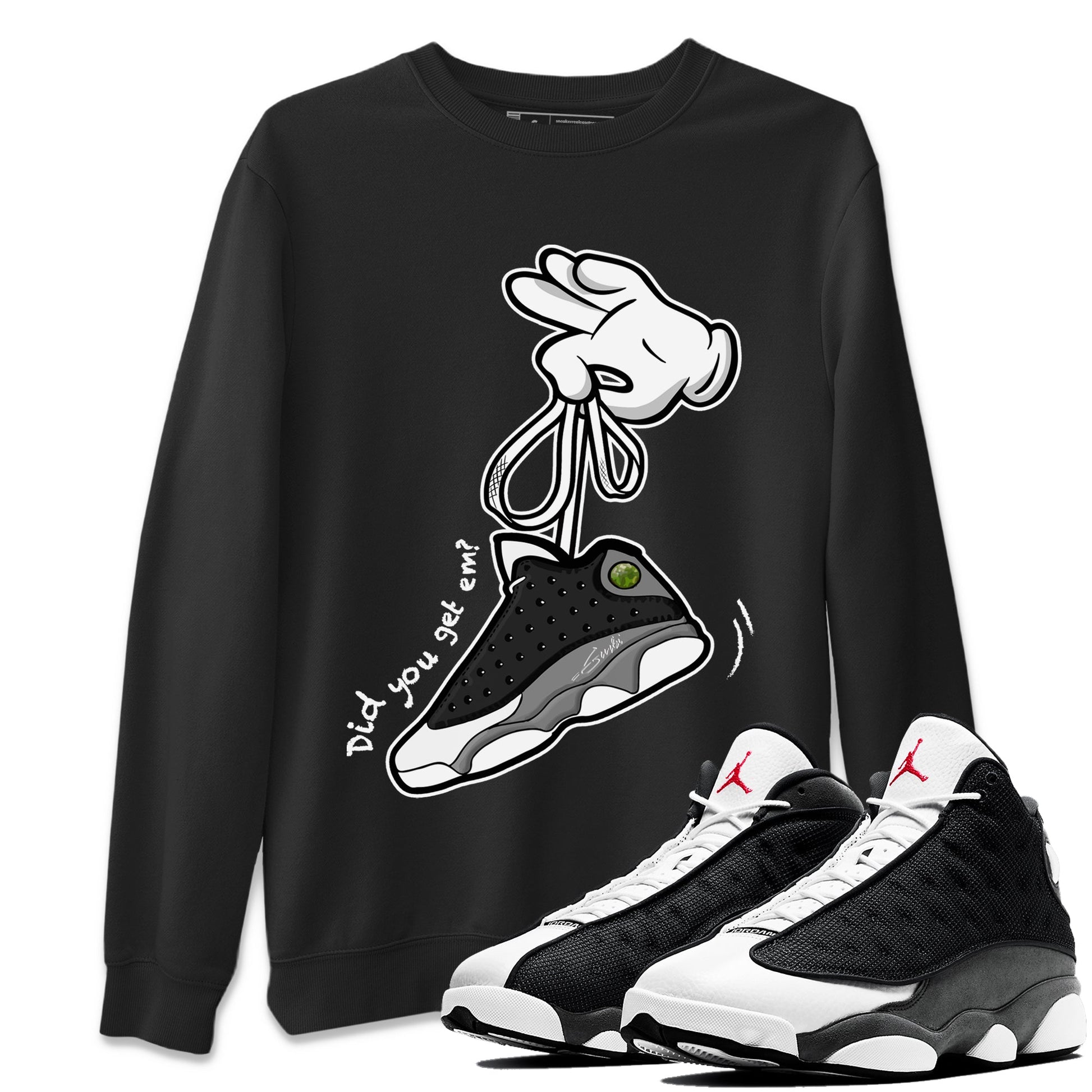 Air Jordan 13 Black Flint Sneaker Match Tees Cartoon Hands Sneaker Tees Air Jordan 13 Retro Black Flint Tee Unisex Shirts Black 1